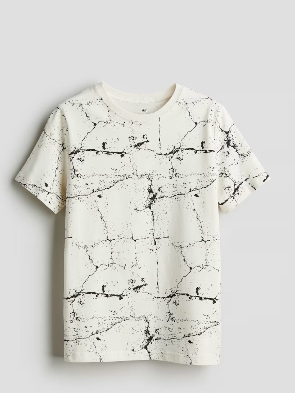 H&M Cream Short Sleeve Tee with Black Marble Print